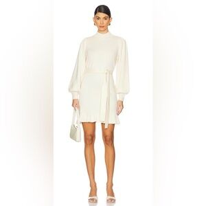 56. PAIGE $299 Julita Long-Sleeve Sweater Mini Dress in Latte Foam